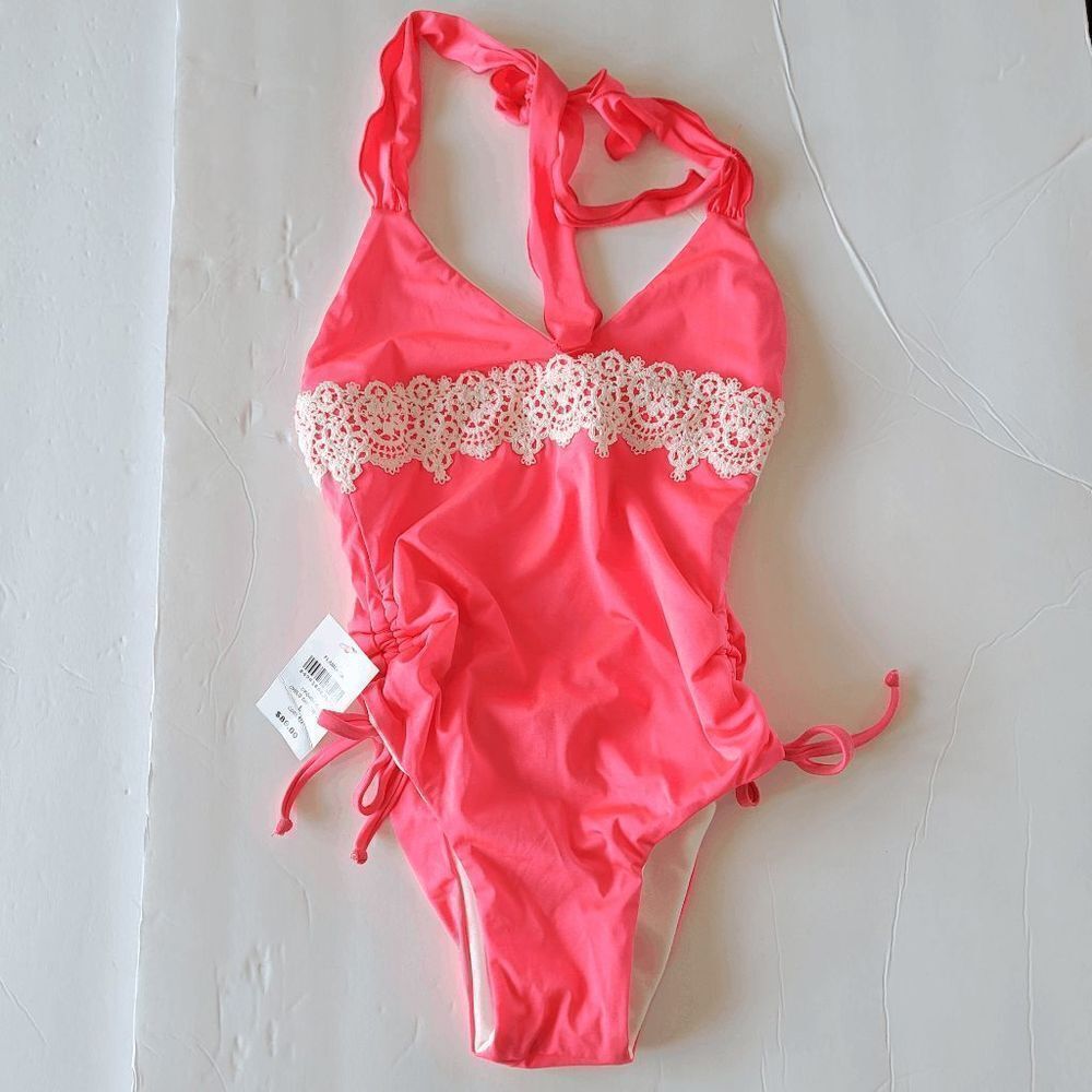 California Kisses girls pink flamenca one piece swim wear size L 8-10